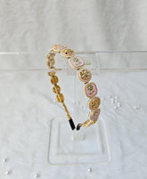 Pink Kundan Hairband with Pearls and Flower
