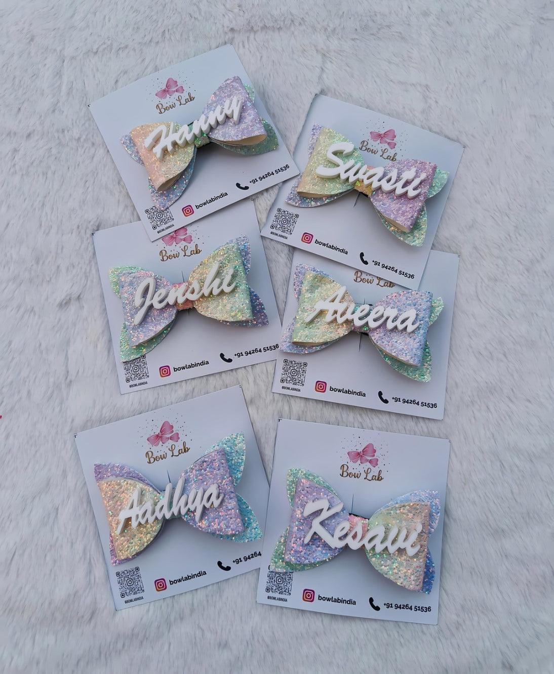 Glitter Name Bow - Rainbow