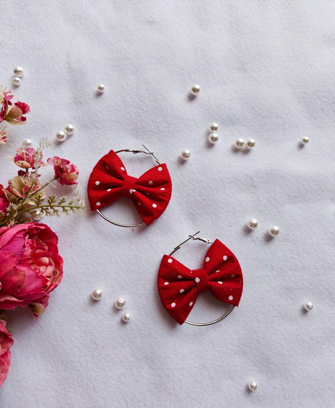 Bow Earring - Red Polka Dot Main image