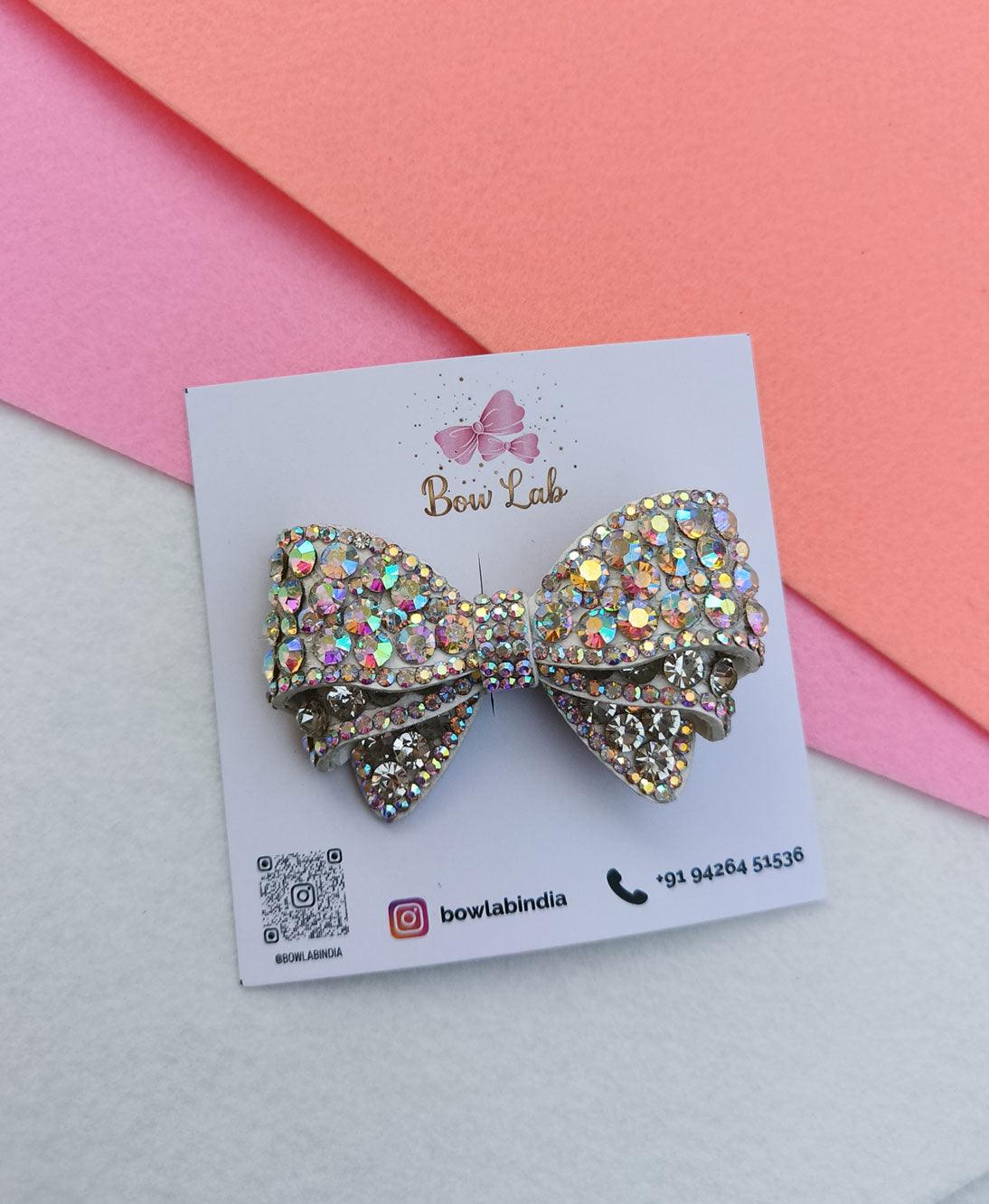 Sparkling Silver Jewelled Hair Bow Clip Main image