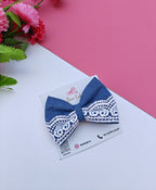 Blue Denim Hairbow with White Lace Trim
