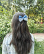 Blue Denim Hairbow with White Lace Trim