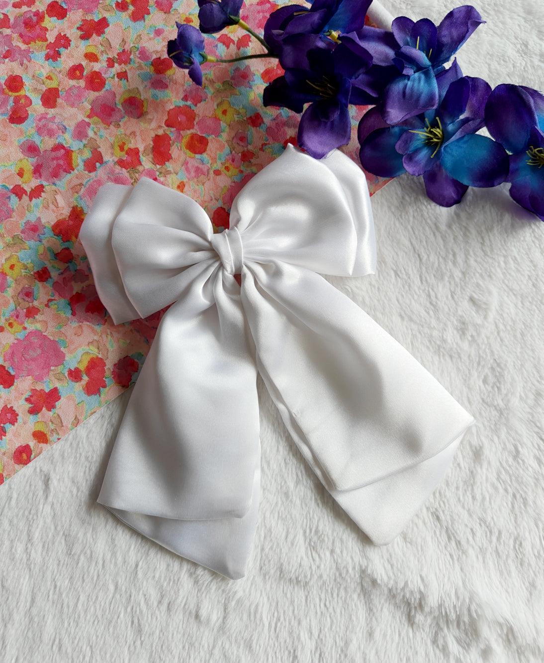 Satin French Bow - White Secondary image