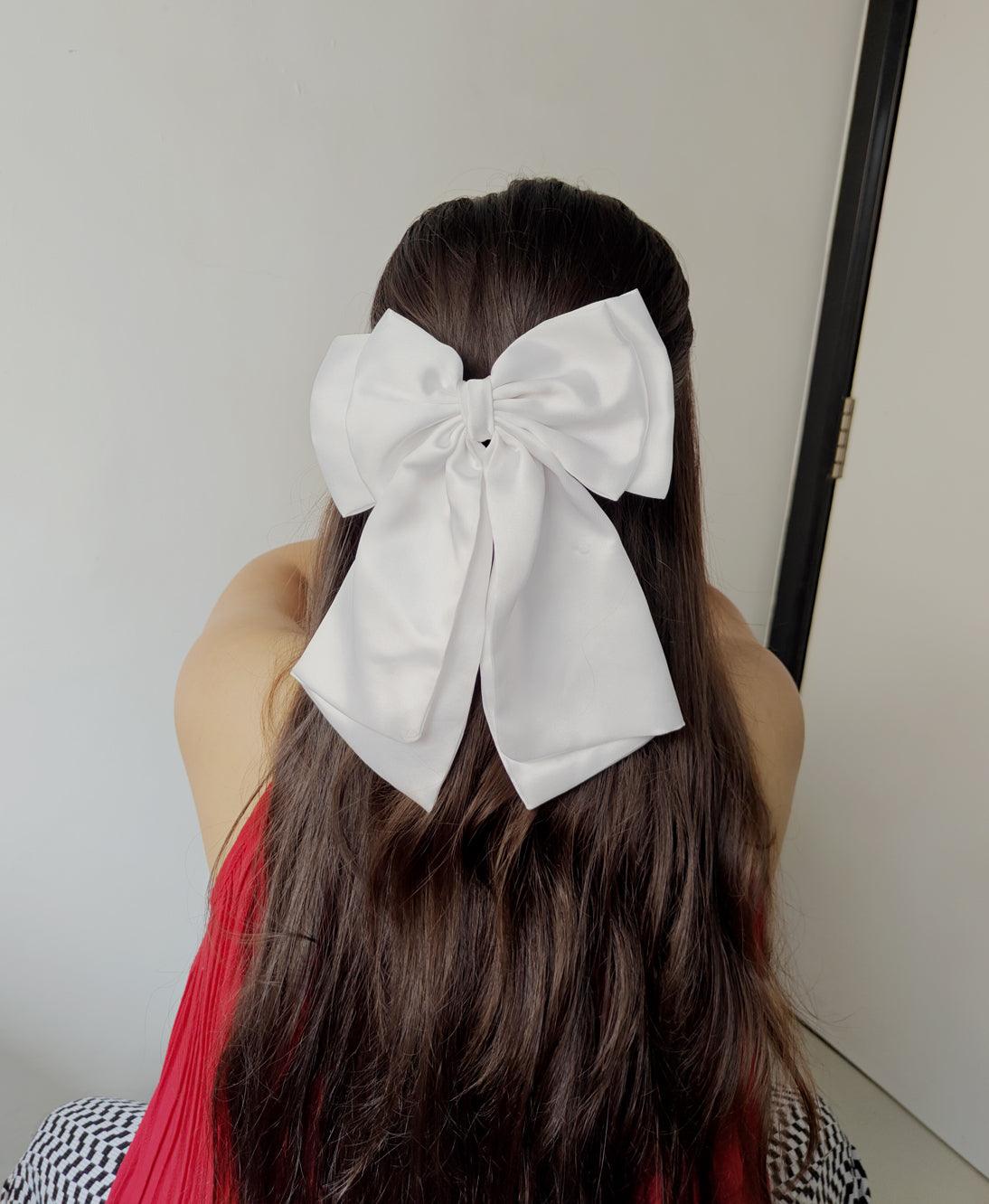 Satin French Bow - White