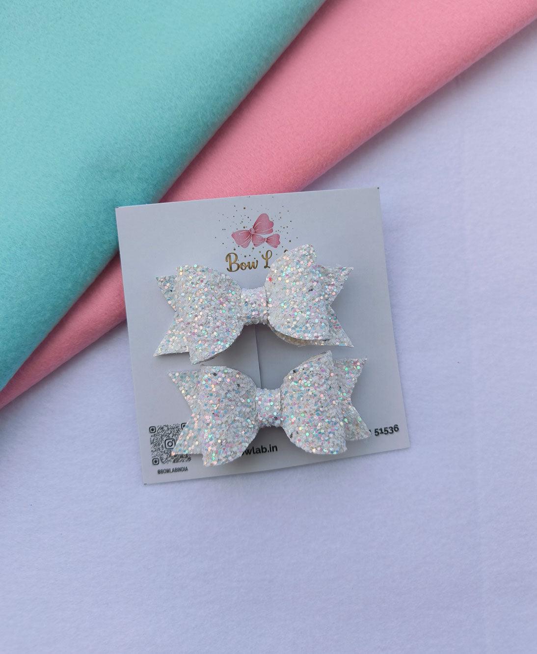 White Little Glitter Bow (pack of 2)