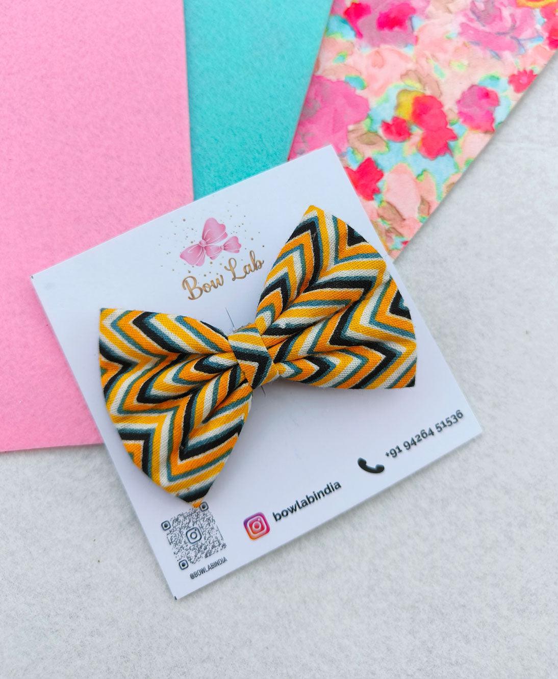 Striped Yellow Medium Hair Bow Main image