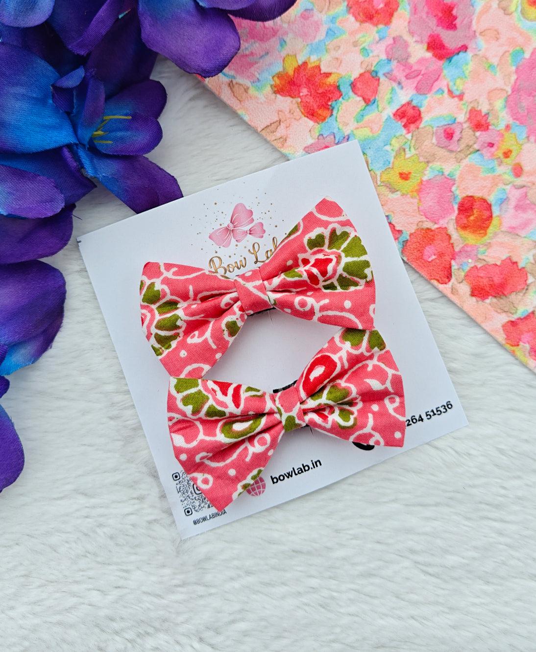 Olive-Peach Mini Bow Duo | Versatile Hair Accessories Main image