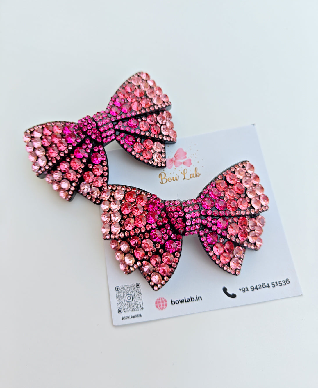 Crystal Charm Jeweled Bow - Pink