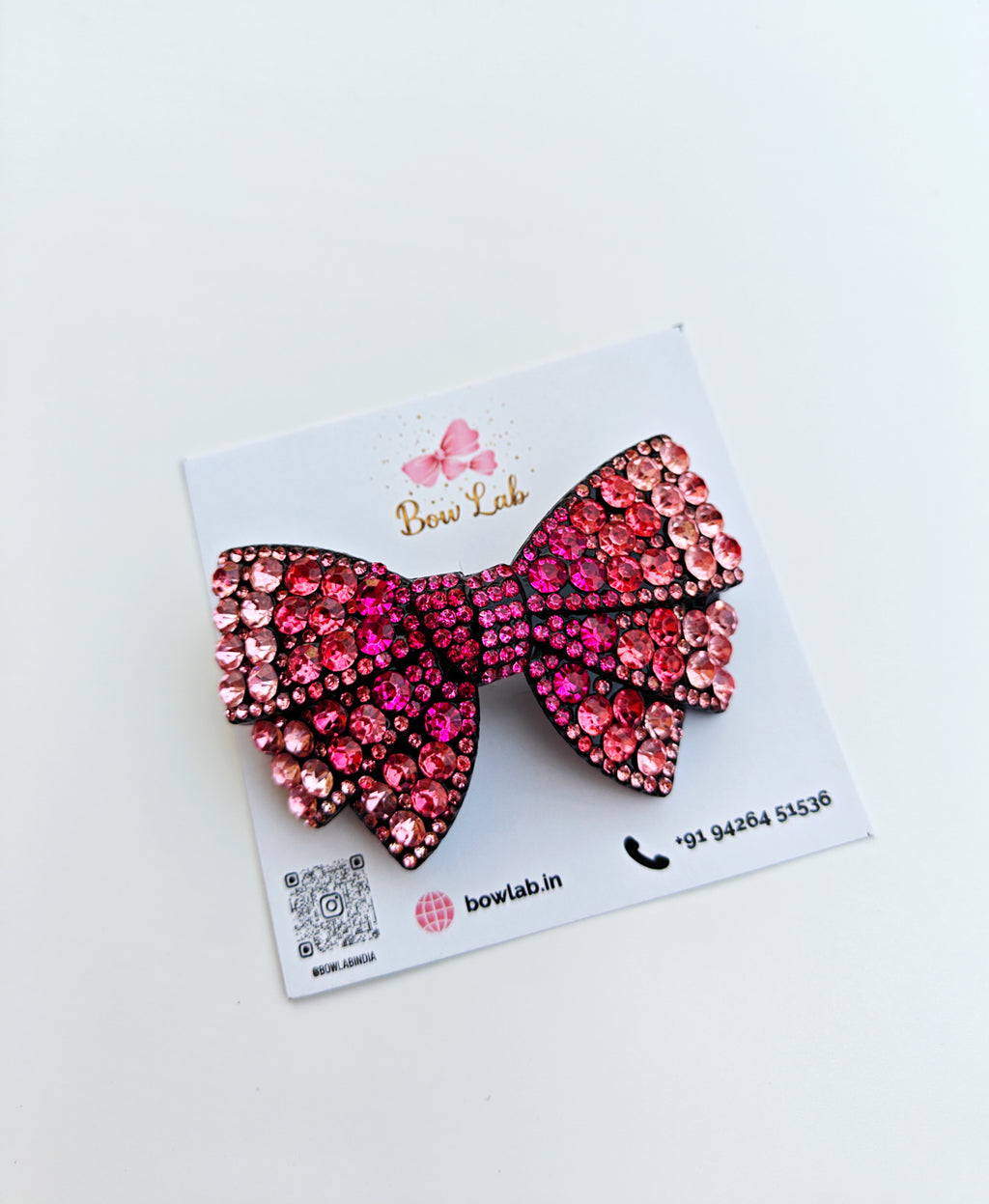 Crystal Charm Jeweled Bow - Pink