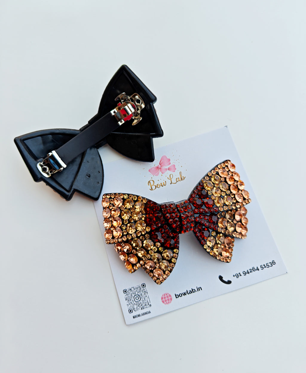 Crystal Charm Jeweled Bow - Brown