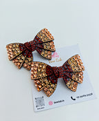 Crystal Charm Jeweled Bow - Brown