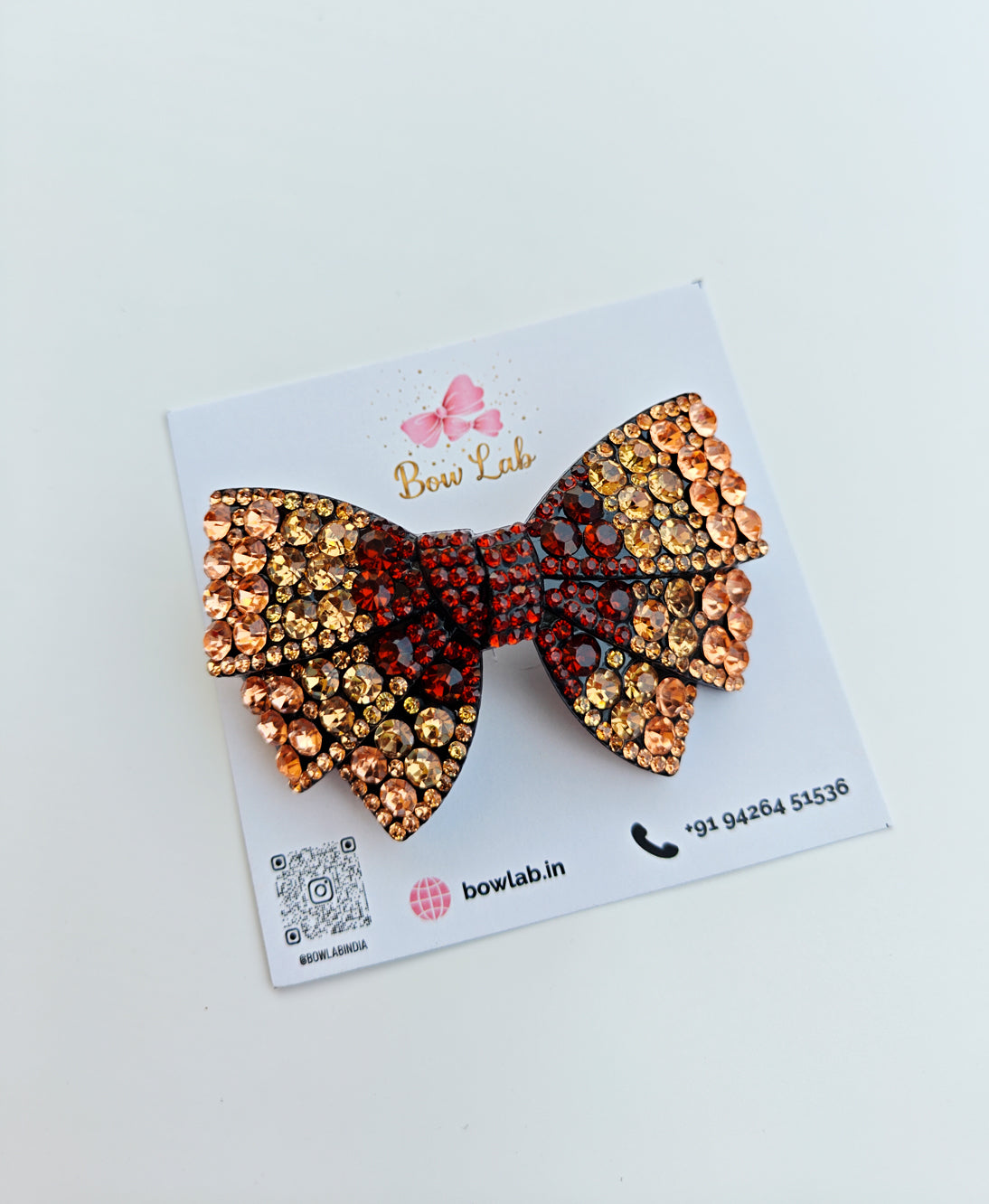 Crystal Charm Jeweled Bow - Brown