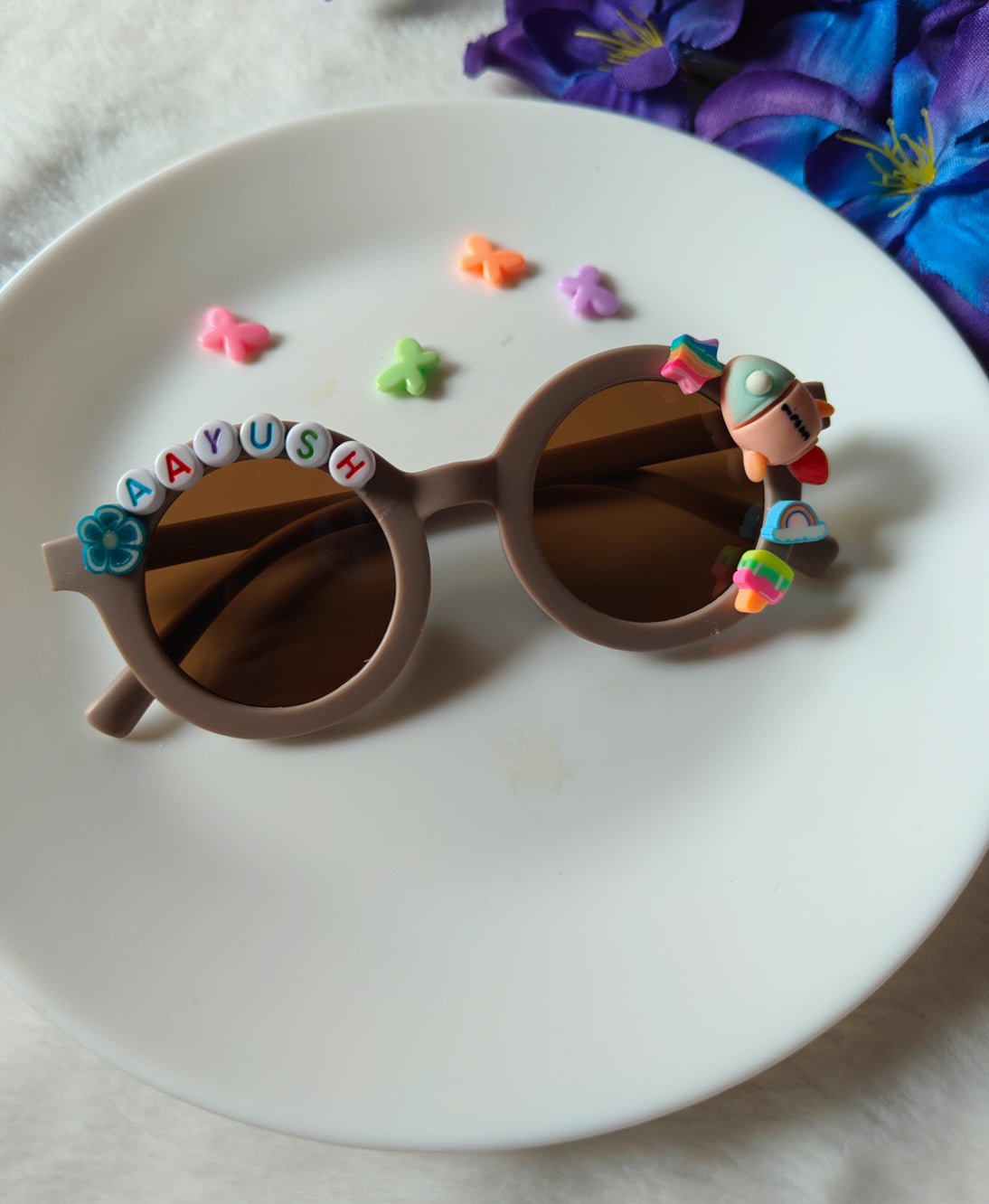 Matte Round Name Sunglass for Boys Brown - Main Image