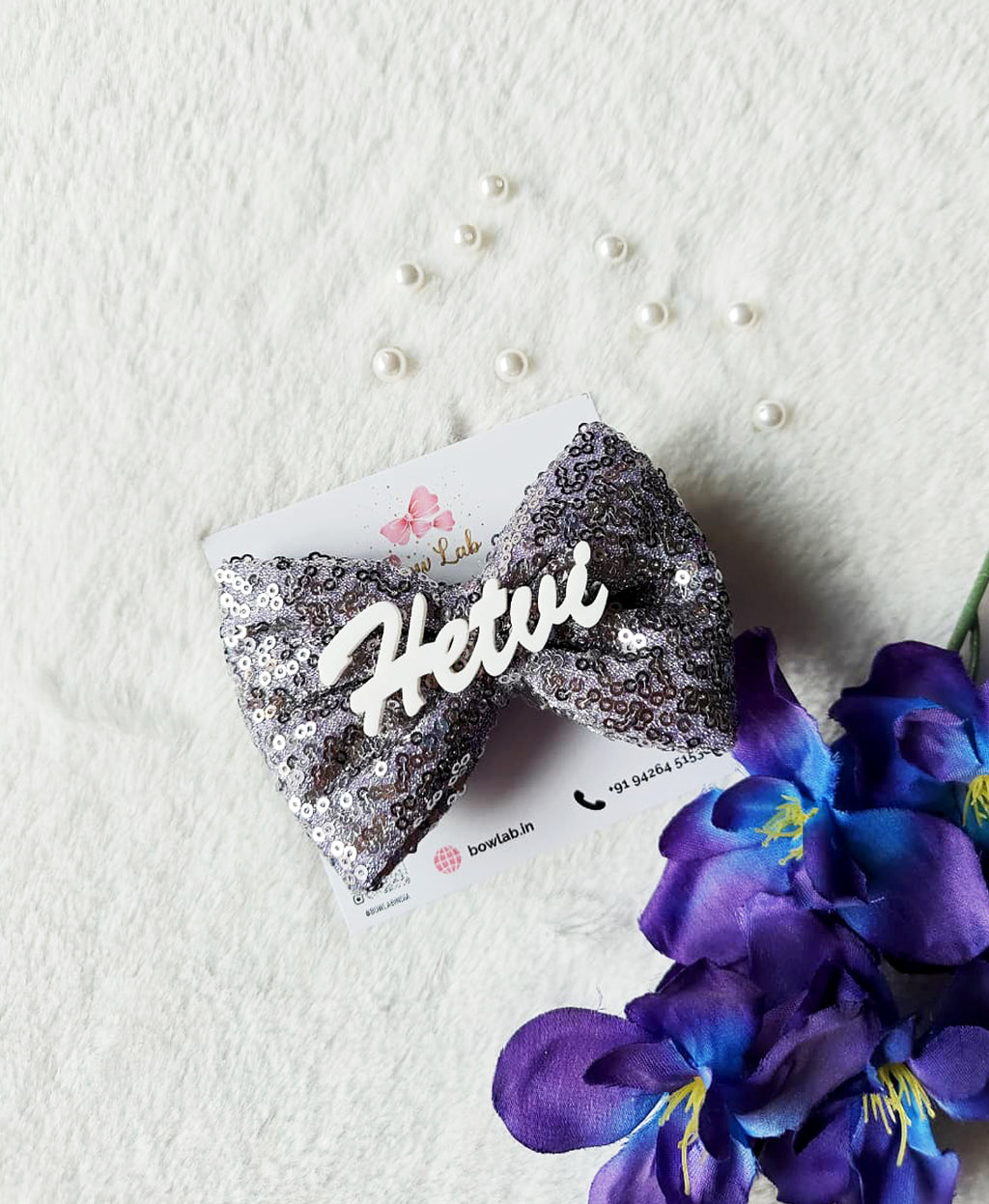 Sequin Name Bow