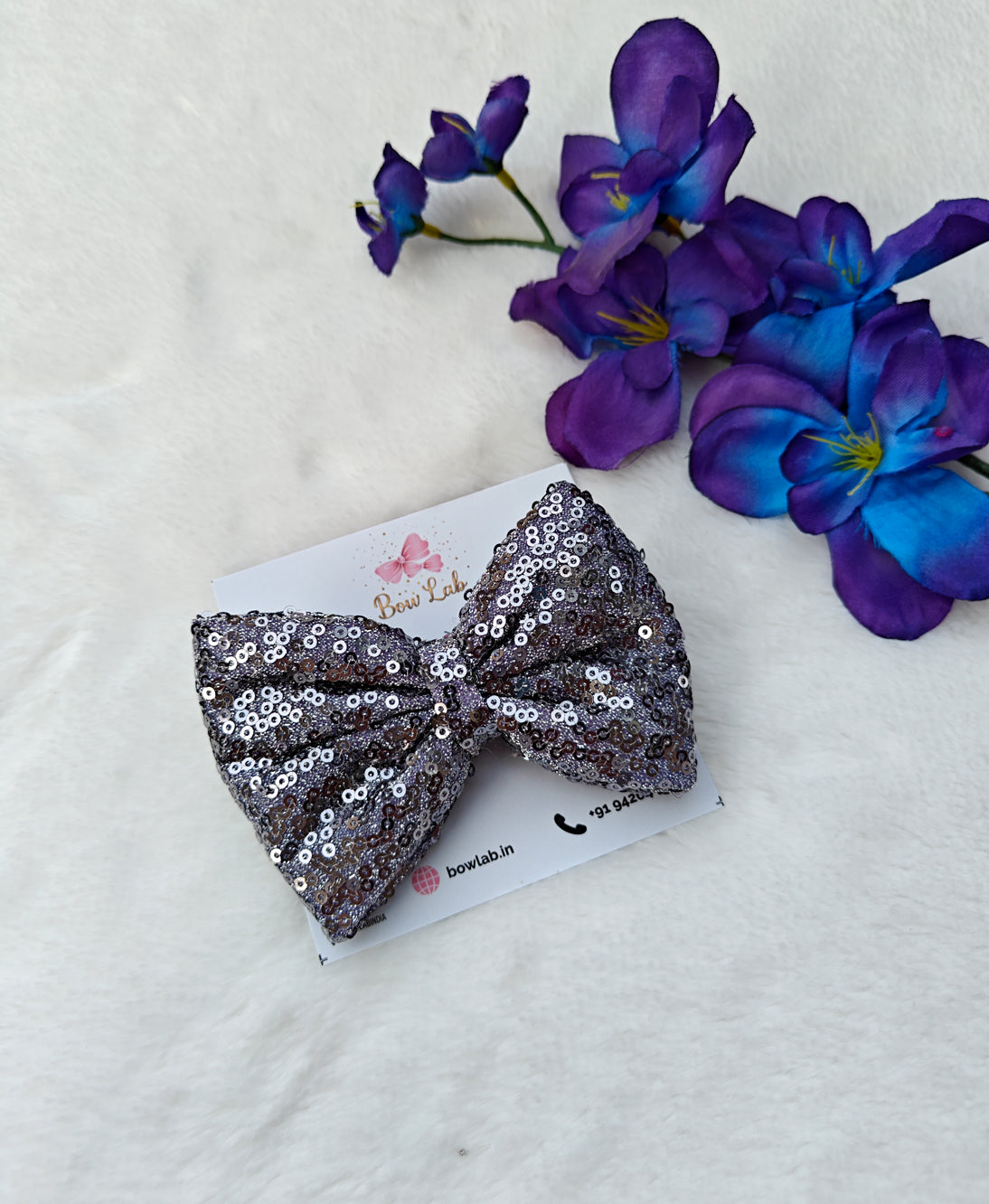 Grey Sequin Bow