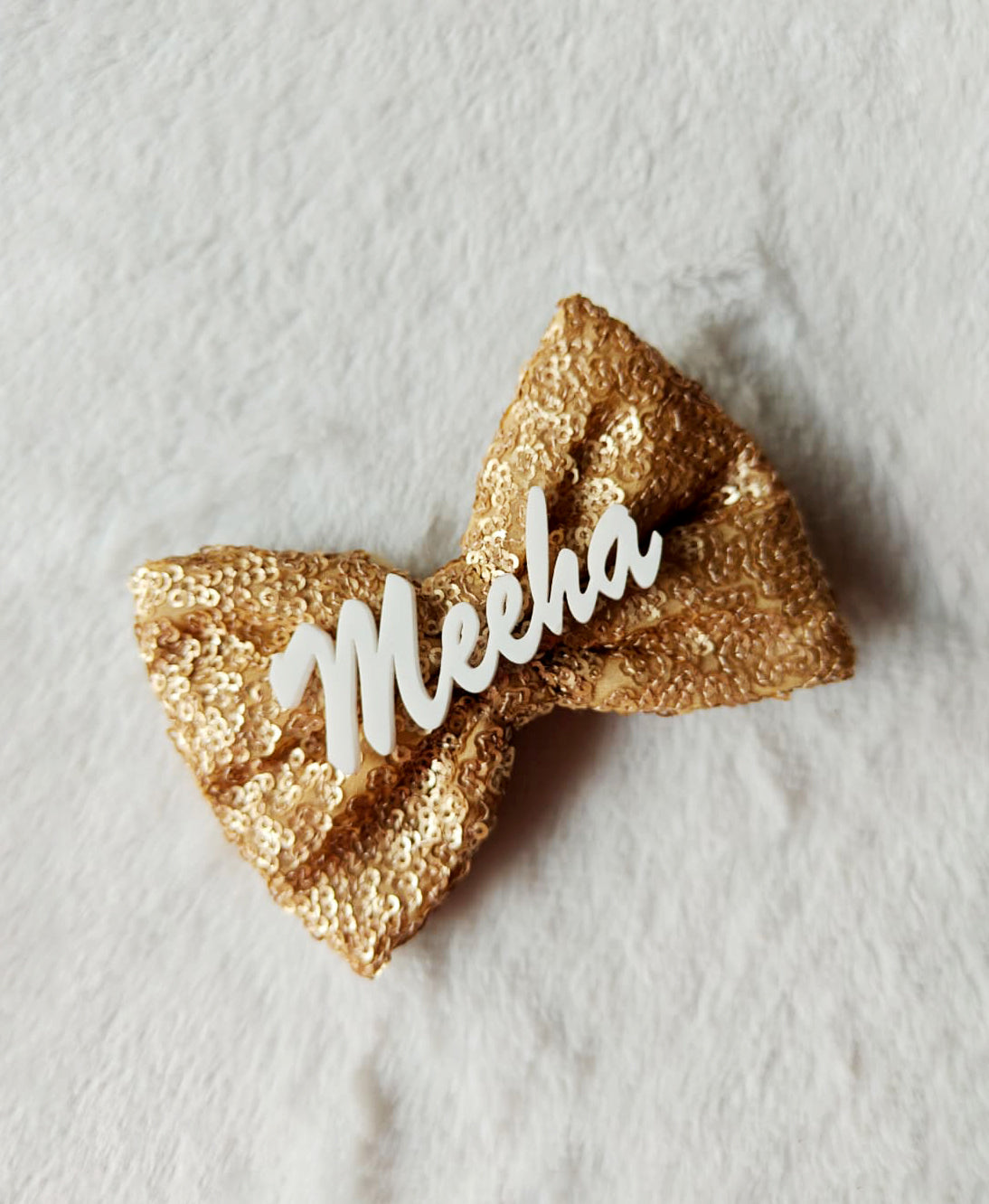 Sequin Name Bow